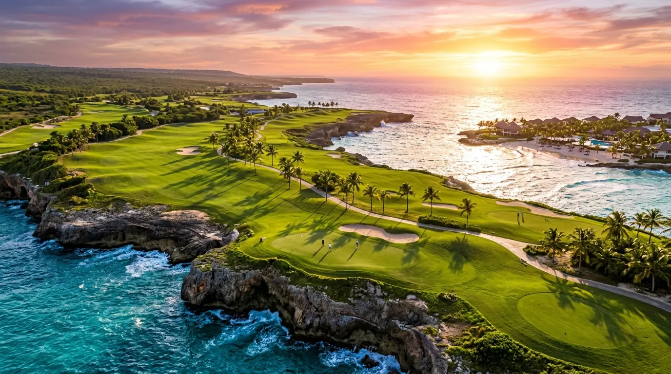 Views of the Las Iguanas golf course and the Caribbean Sea in Cap Cana